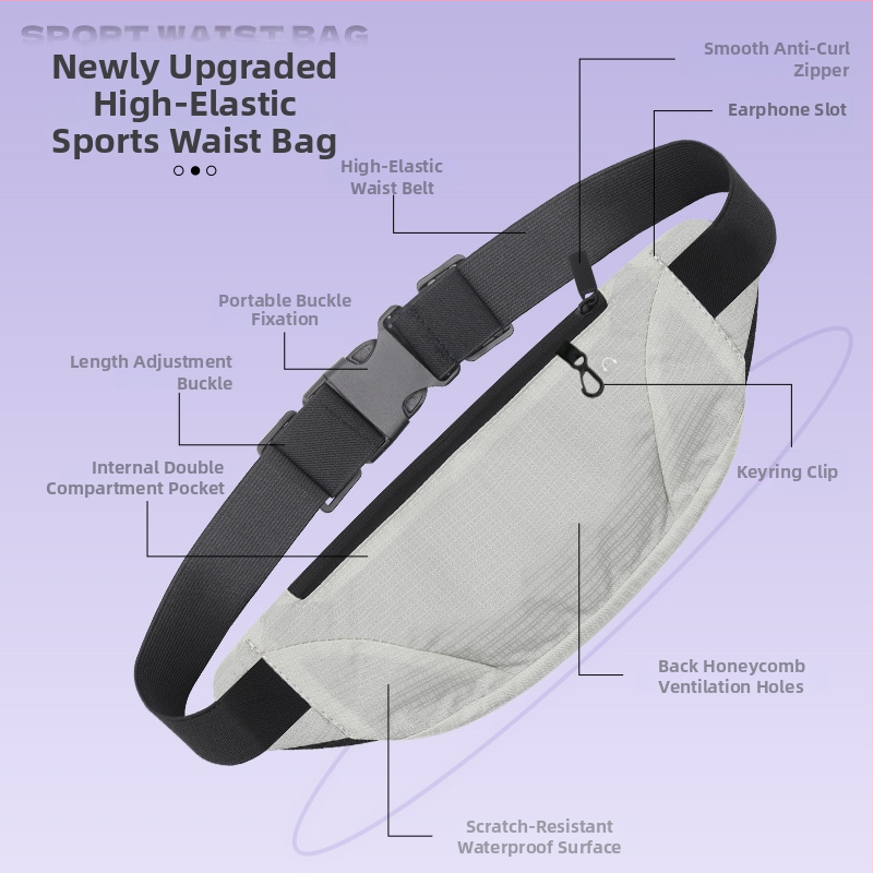 Športová bedrová taška — ultra ľahká, odolná voči opotrebeniu, proti krádeži, polyester, unisex