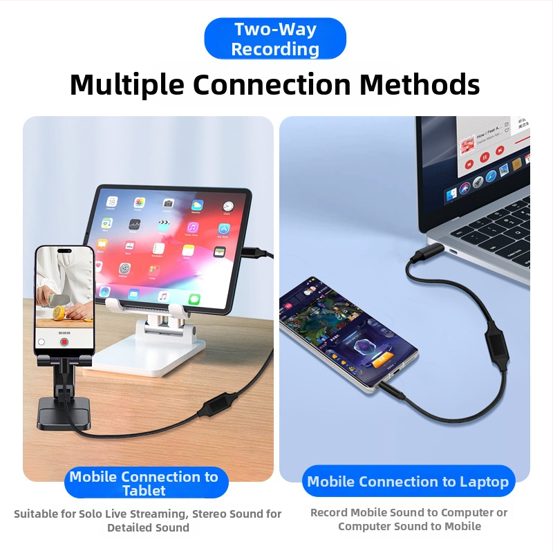 Digital Fox zvukový záznamový kábel, dvojhlavý, 3,5 mm samčie–samčie a USB Type-C obojsmerný konektor