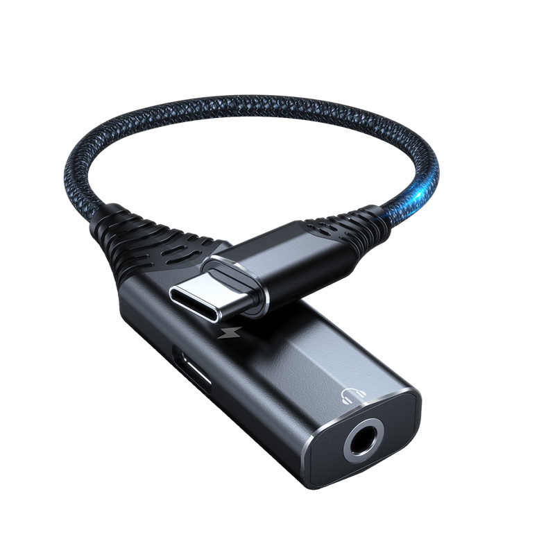 Boyi Adaptor audio Type-C 2-in-1 cu încărcare rapidă, jack 3,5 mm, placat cu aur, 60W, compatibil cu iPad Pro, Huawei, Xiaomi, Samsung, Google, Meizu