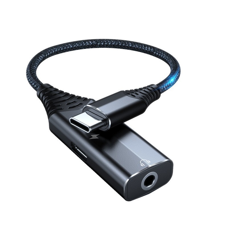 Boyi Adaptor audio Type-C 2-in-1 cu încărcare rapidă, jack 3,5 mm, placat cu aur, 60W, compatibil cu iPad Pro, Huawei, Xiaomi, Samsung, Google, Meizu