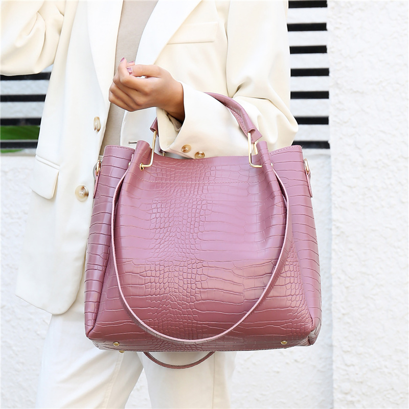 PU taška bucket s vzorom krokodíla, veľká kapacita, štýl matka-dcéra, mestský minimalistický dizajn, zipsové otvorenie, vnútorná kapsa na telefón, polyesterová výstelka