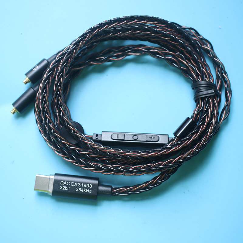 8-žilni MMCX kabel za slušalice s mikrofonom, regulacija glasnoće, DIY kabel za nadogradnju slušalica, 3,5 mm / Type-C priključci