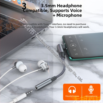 Uholový Type-C adaptér pre slúchadká, 3,5 mm audio a nabíjanie, 2 v 1 konvertor zvuku
