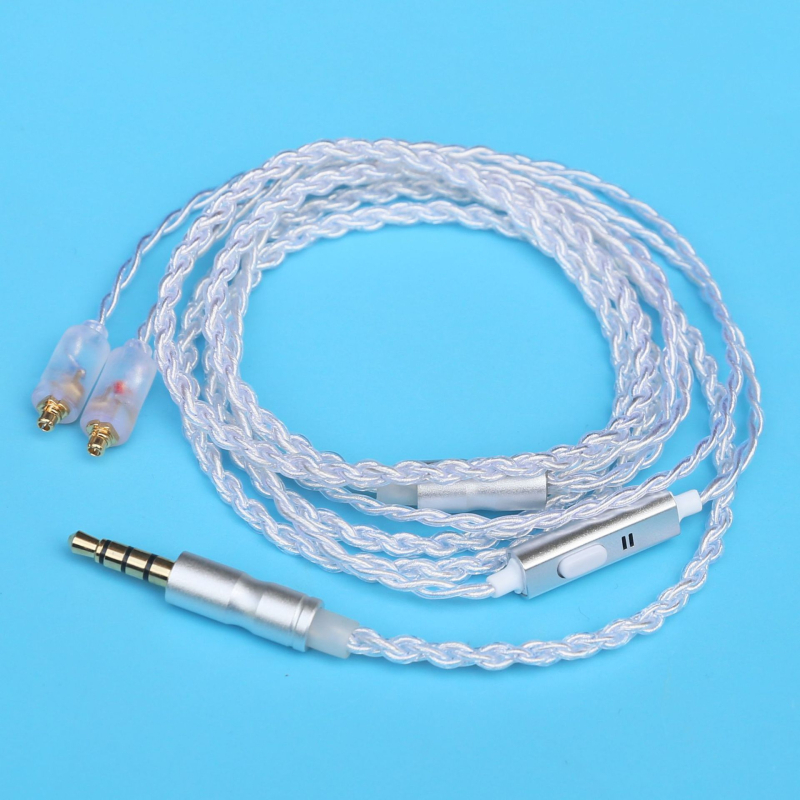 Cablu audio MMCX, împletit cu patru fire, nucleu din cupru placat cu argint, microfon, conector 3,5 mm