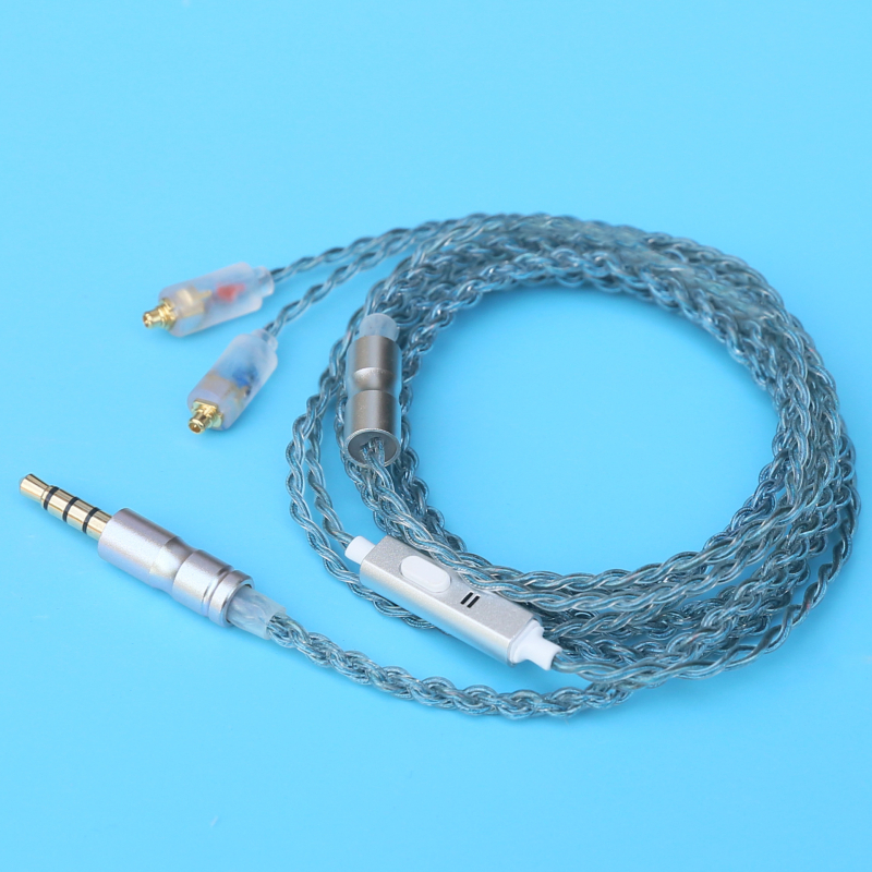 Cablu audio MMCX, împletit cu patru fire, nucleu din cupru placat cu argint, microfon, conector 3,5 mm