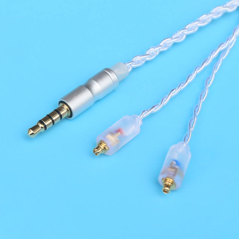 Cablu audio MMCX, împletit cu patru fire, nucleu din cupru placat cu argint, microfon, conector 3,5 mm