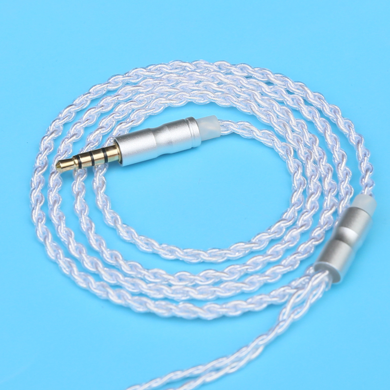 Cablu audio MMCX, împletit cu patru fire, nucleu din cupru placat cu argint, microfon, conector 3,5 mm