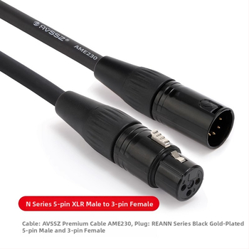 REAN DMX512 XLR signalni kabel, 5-pin na 3-pin, muški na ženski konektor, za osvjetljenje pozornice