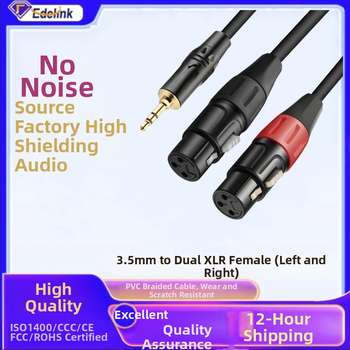 Audio kábel 3,5 mm na dvojité XLR, meďové vodiče, zlaté konektory (Značka: EDELINK, Model: E20191012, Certifikácia: ROHS, Priemer vodiča: 6.0 mm)