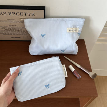 Τσάντα καλλυντικών με ύφασμα σε μοτίβο φιόγκο, εξωτερικό πολυεστέρας, επένδυση από καμβά, φορητή για ταξίδια — MEYOU FAIRY