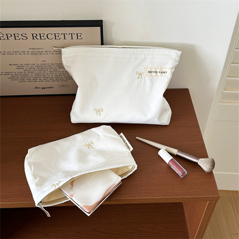 Τσάντα καλλυντικών με ύφασμα σε μοτίβο φιόγκο, εξωτερικό πολυεστέρας, επένδυση από καμβά, φορητή για ταξίδια — MEYOU FAIRY