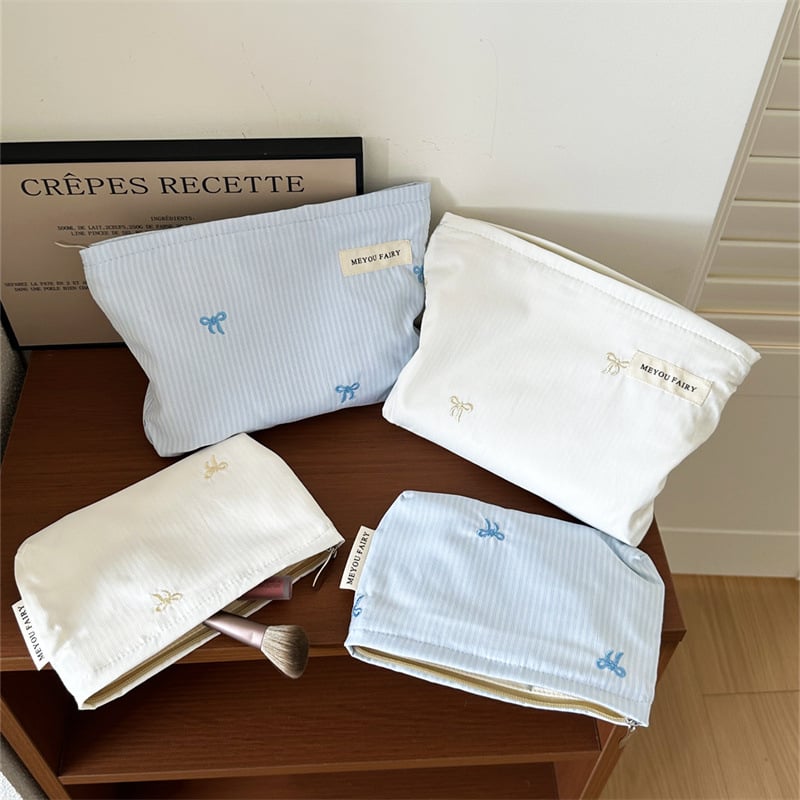 Τσάντα καλλυντικών με ύφασμα σε μοτίβο φιόγκο, εξωτερικό πολυεστέρας, επένδυση από καμβά, φορητή για ταξίδια — MEYOU FAIRY