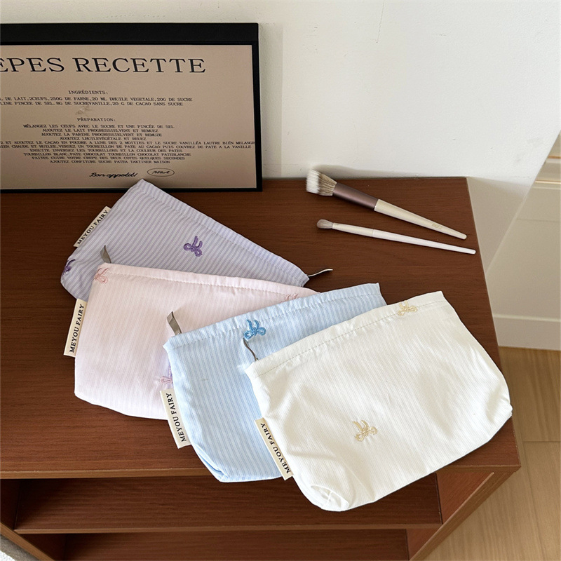 Τσάντα καλλυντικών με ύφασμα σε μοτίβο φιόγκο, εξωτερικό πολυεστέρας, επένδυση από καμβά, φορητή για ταξίδια — MEYOU FAIRY