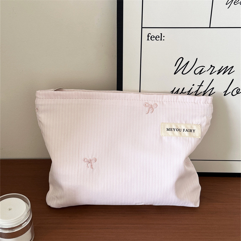 Τσάντα καλλυντικών με ύφασμα σε μοτίβο φιόγκο, εξωτερικό πολυεστέρας, επένδυση από καμβά, φορητή για ταξίδια — MEYOU FAIRY