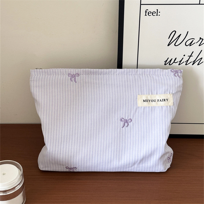 Τσάντα καλλυντικών με ύφασμα σε μοτίβο φιόγκο, εξωτερικό πολυεστέρας, επένδυση από καμβά, φορητή για ταξίδια — MEYOU FAIRY