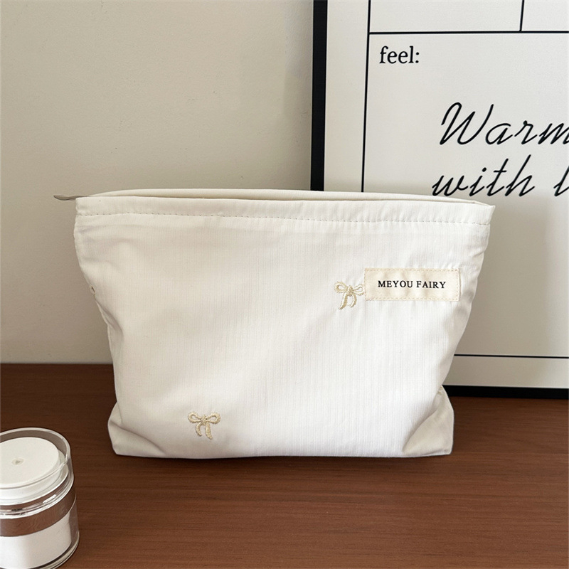 Τσάντα καλλυντικών με ύφασμα σε μοτίβο φιόγκο, εξωτερικό πολυεστέρας, επένδυση από καμβά, φορητή για ταξίδια — MEYOU FAIRY