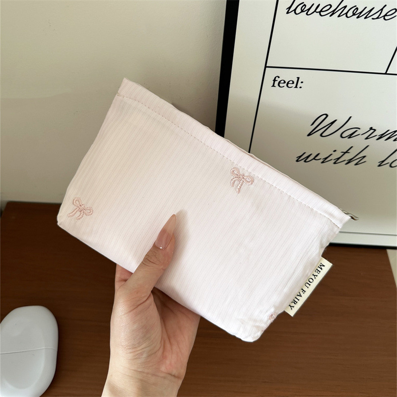 Τσάντα καλλυντικών με ύφασμα σε μοτίβο φιόγκο, εξωτερικό πολυεστέρας, επένδυση από καμβά, φορητή για ταξίδια — MEYOU FAIRY