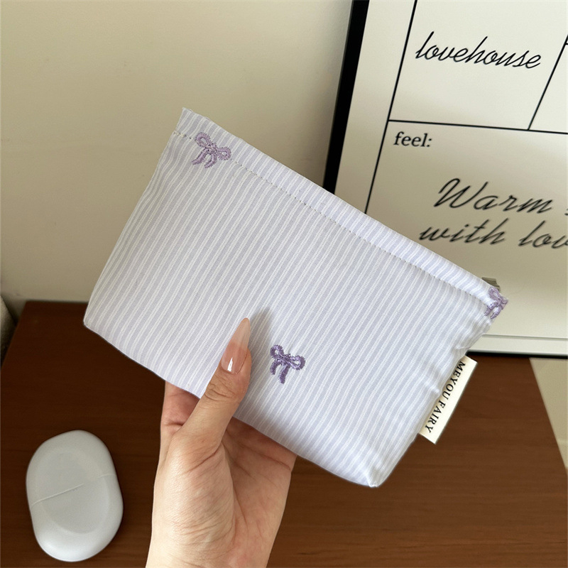 Τσάντα καλλυντικών με ύφασμα σε μοτίβο φιόγκο, εξωτερικό πολυεστέρας, επένδυση από καμβά, φορητή για ταξίδια — MEYOU FAIRY