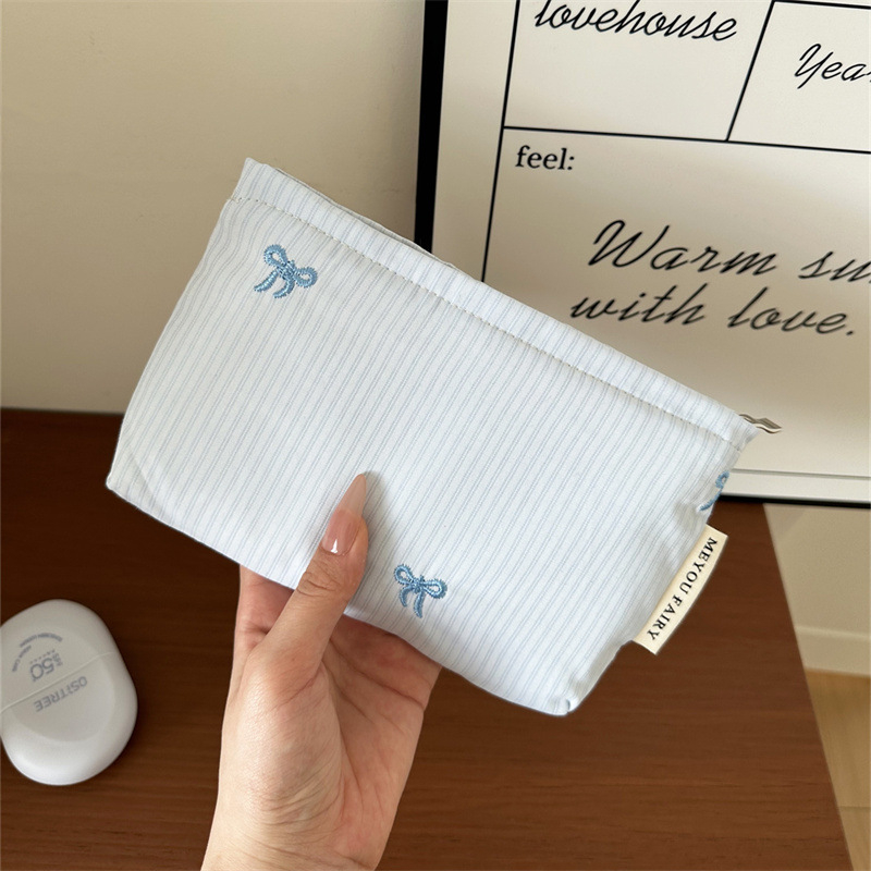 Τσάντα καλλυντικών με ύφασμα σε μοτίβο φιόγκο, εξωτερικό πολυεστέρας, επένδυση από καμβά, φορητή για ταξίδια — MEYOU FAIRY