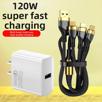 3-v-1 USB dátový kábel 100W, pre Apple, Android a Type-C – auto nabíjačka kábel, 6A