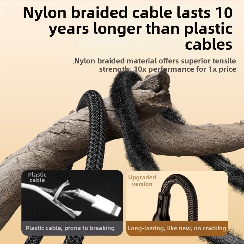3-v-1 USB dátový kábel 100W, pre Apple, Android a Type-C – auto nabíjačka kábel, 6A