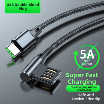 USB uholový dátový kábel pre rýchle nabíjanie s rozhraniami Lightning, Micro USB a Type-C; dĺžky 0,5/1/2 m; maximálny prúd 5A.