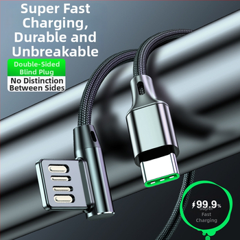 USB uholový dátový kábel pre rýchle nabíjanie s rozhraniami Lightning, Micro USB a Type-C; dĺžky 0,5/1/2 m; maximálny prúd 5A.