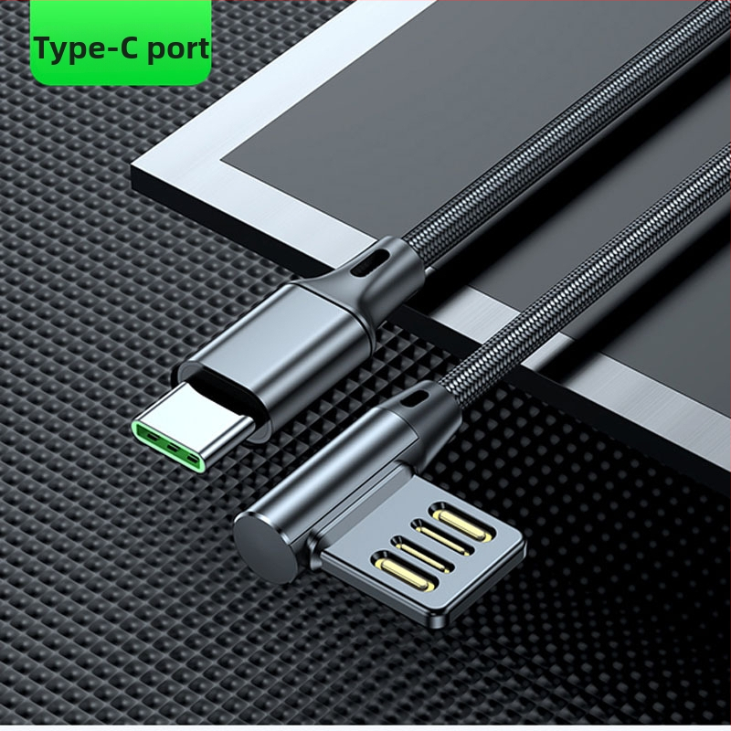 USB uholový dátový kábel pre rýchle nabíjanie s rozhraniami Lightning, Micro USB a Type-C; dĺžky 0,5/1/2 m; maximálny prúd 5A.