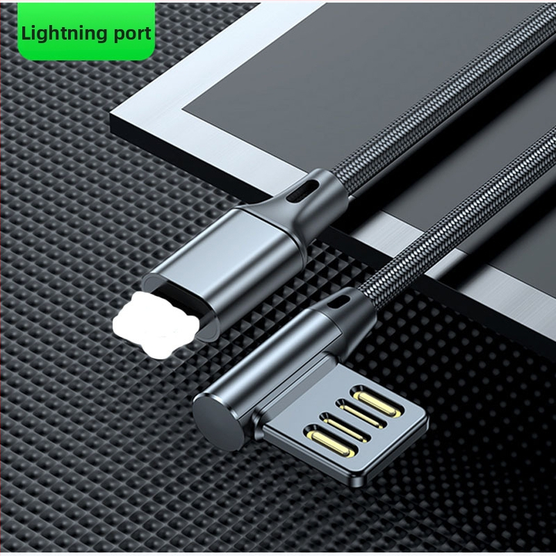 USB uholový dátový kábel pre rýchle nabíjanie s rozhraniami Lightning, Micro USB a Type-C; dĺžky 0,5/1/2 m; maximálny prúd 5A.