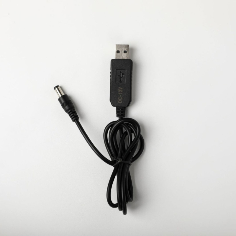 USB–DC tápegységkábel 12V boosthoz, DC 5.5×2.1 mm csatlakozóval, alkalmas routerekhez, optikai modemekhez és egyéb alacsony fogyasztású eszközökhöz