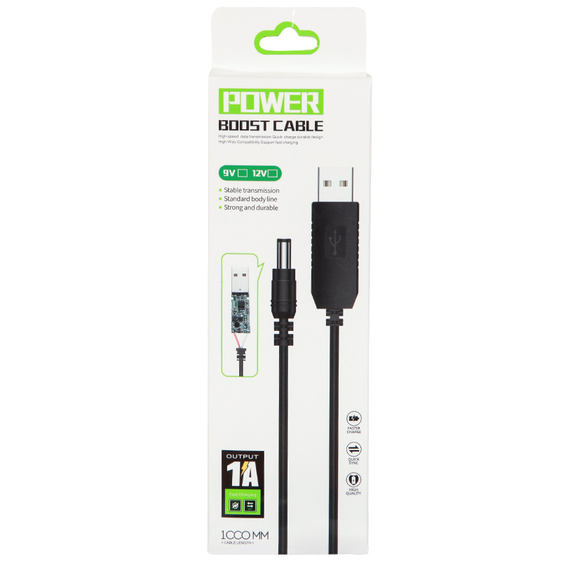 USB–DC tápegységkábel 12V boosthoz, DC 5.5×2.1 mm csatlakozóval, alkalmas routerekhez, optikai modemekhez és egyéb alacsony fogyasztású eszközökhöz