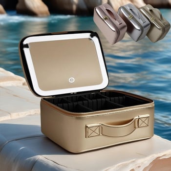 Τσάντα καλλυντικών με καθρέφτη, κυβοειδούς σχήματος, από PU, αδιάβροχη, για ταξίδια