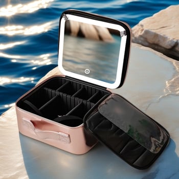 Τσάντα καλλυντικών με καθρέφτη, κυβοειδούς σχήματος, από PU, αδιάβροχη, για ταξίδια