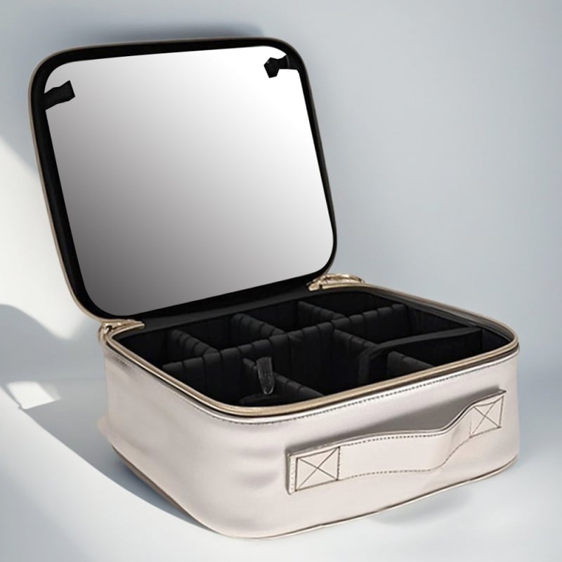 Τσάντα καλλυντικών με καθρέφτη, κυβοειδούς σχήματος, από PU, αδιάβροχη, για ταξίδια