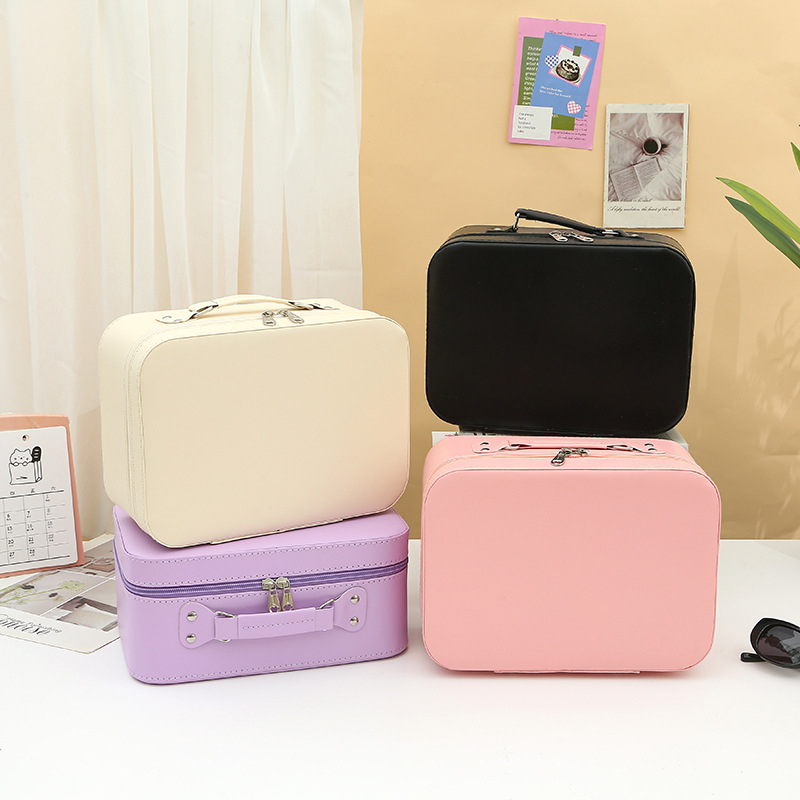 Kozmetički neseser sa ogledalom, PU koža, vodootporan, velik kapacitet, bez podstave