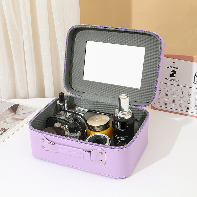 Kozmetički neseser sa ogledalom, PU koža, vodootporan, velik kapacitet, bez podstave