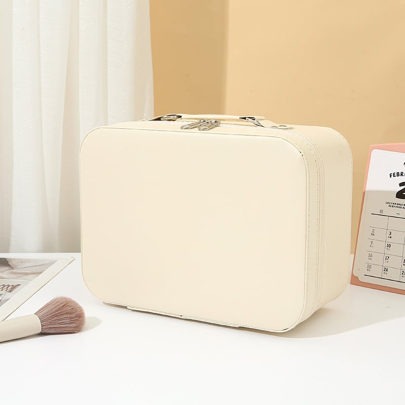 Kozmetički neseser sa ogledalom, PU koža, vodootporan, velik kapacitet, bez podstave
