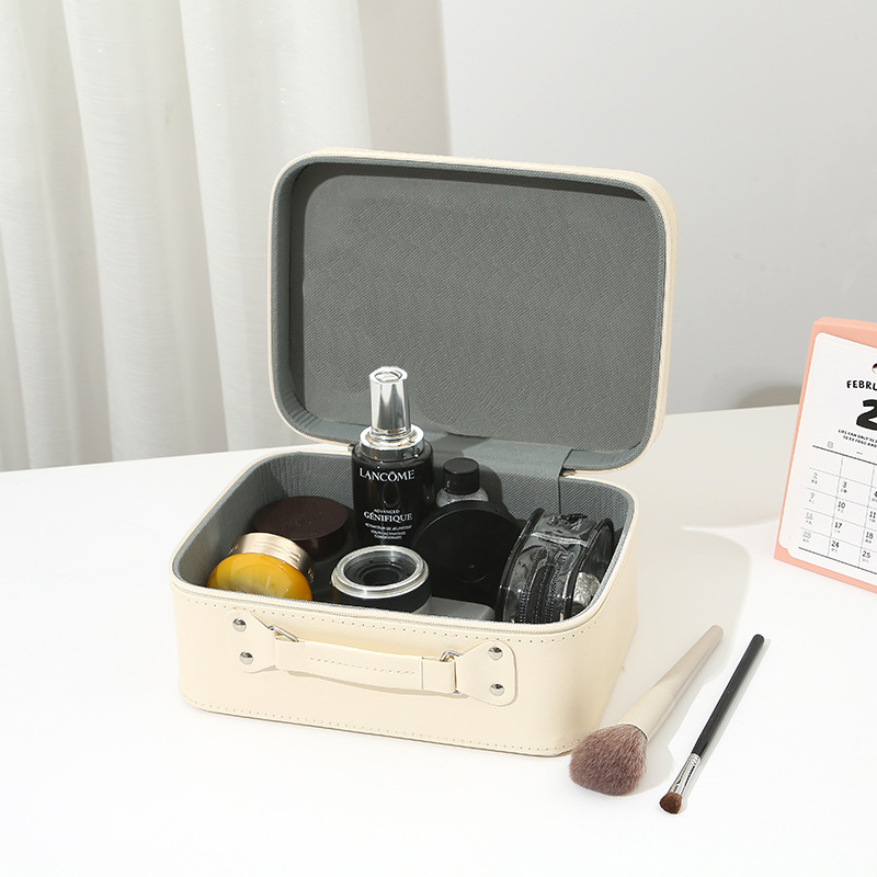 Kozmetički neseser sa ogledalom, PU koža, vodootporan, velik kapacitet, bez podstave