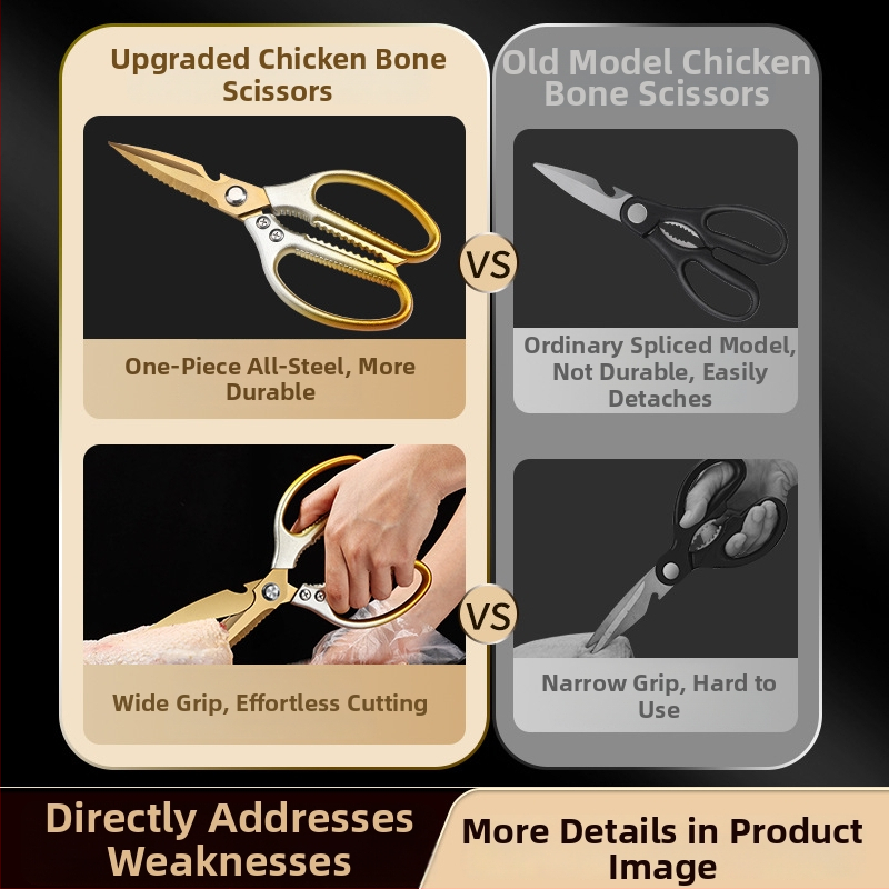 Nerūdijančio plieno virtuvės žirklės, sunkus kaulų pjaustymas, daugiafunkcinės žuvų pjaustymo žirklės, pritaikymas įmanomas