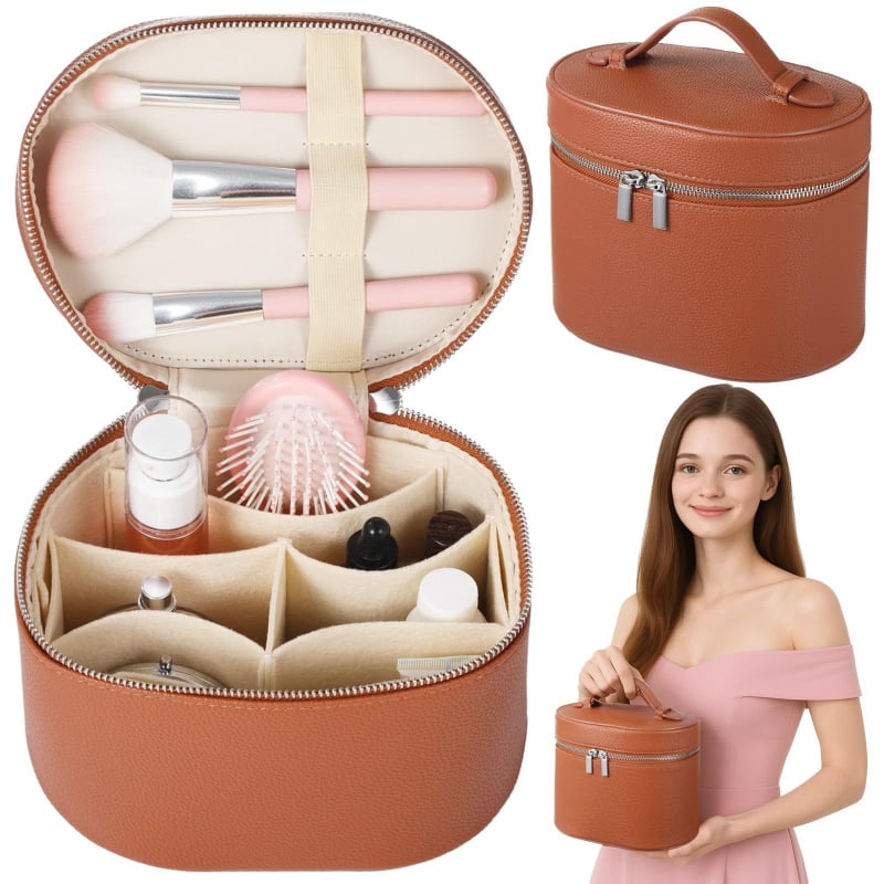 Τσαντάκι καλλυντικών PU με αποσπώμενο φορητό σχεδιασμό, μεγάλη χωρητικότητα, επένδυση πολυεστερ, κλείσιμο φερμουάρ