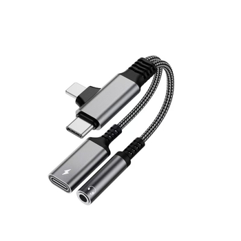 Type-C audio i punjački adapter kabel 2-u-1 za Apple, Huawei, Samsung; niklano premaz, bakrena jezgra, ROHS certificirano