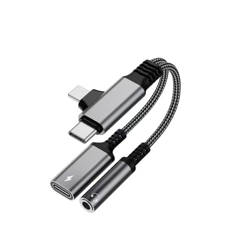 Type-C audio i punjački adapter kabel 2-u-1 za Apple, Huawei, Samsung; niklano premaz, bakrena jezgra, ROHS certificirano