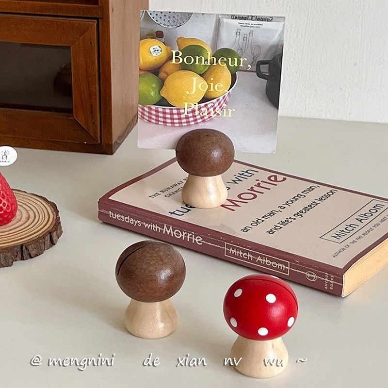 Дървена поставка за бележки под формата на гъба — ретро настолен държач за снимки и карти