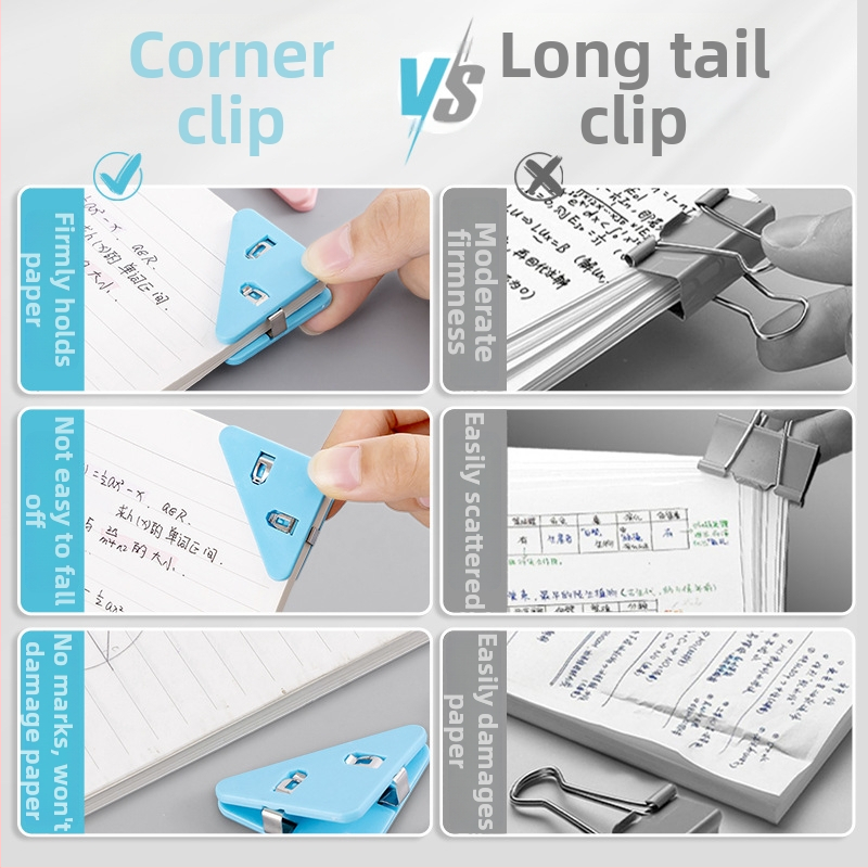 Bedome 501 Plastmasas Triangulārais Stūra Klips dosieriem studentiem, fiksējošs klips, pret izliekumu, daudzfunkcionāls stūra klips