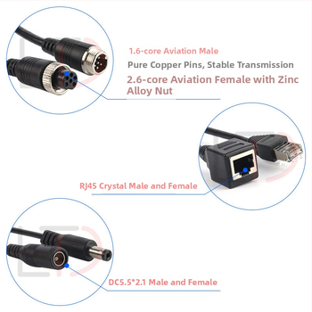 Longtaida 6P letecký automobil IPC kamera adaptér kábel s RJ45 kryštálovou koncovkou a PVC plášťom