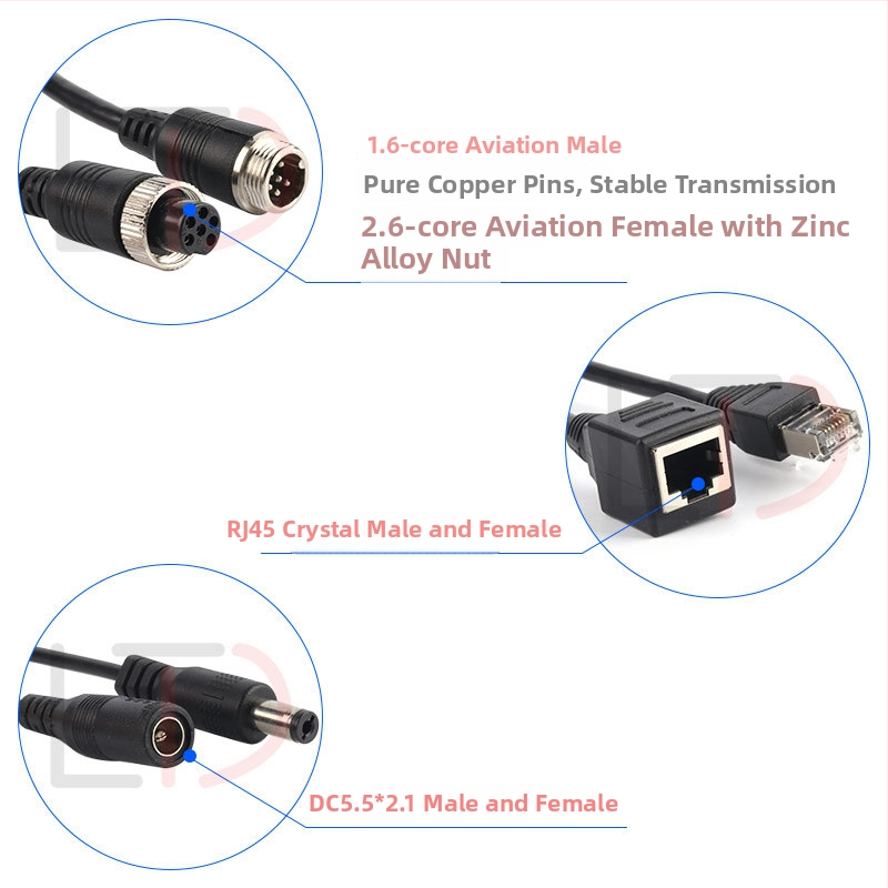 Longtaida 6P letecký automobil IPC kamera adaptér kábel s RJ45 kryštálovou koncovkou a PVC plášťom