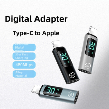 Vadu savienotājs AU2.0PDW30CL alumīnija sakausējums, PD jaudas detektors, USB-C uz Lightning, Apple saderīgs, datorperifērijai