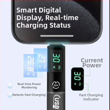 Vadu savienotājs AU2.0PDW30CL alumīnija sakausējums, PD jaudas detektors, USB-C uz Lightning, Apple saderīgs, datorperifērijai