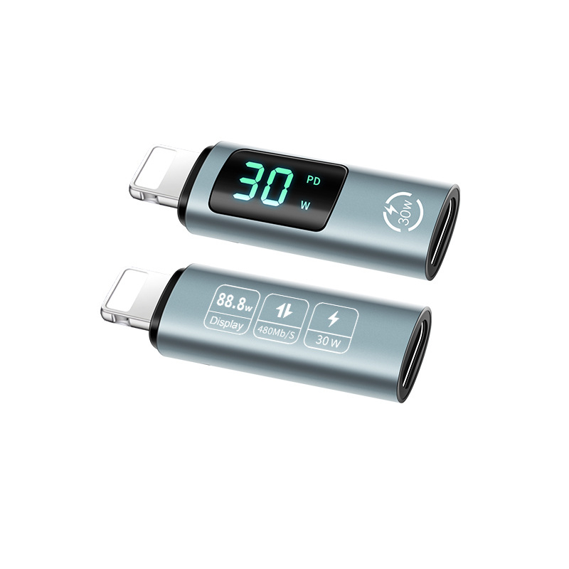 Vadu savienotājs AU2.0PDW30CL alumīnija sakausējums, PD jaudas detektors, USB-C uz Lightning, Apple saderīgs, datorperifērijai