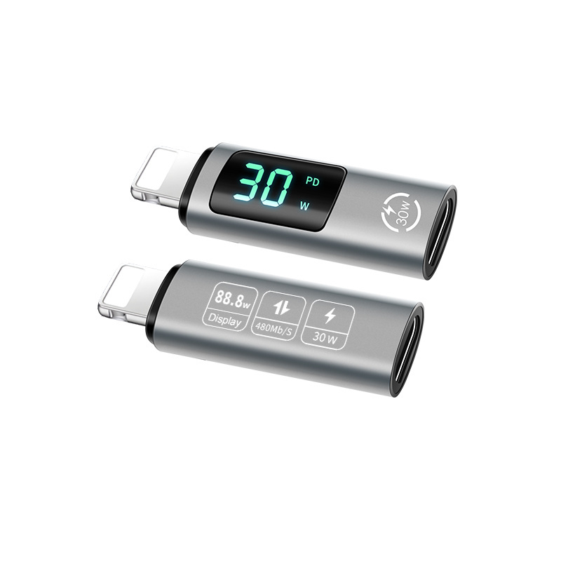 Vadu savienotājs AU2.0PDW30CL alumīnija sakausējums, PD jaudas detektors, USB-C uz Lightning, Apple saderīgs, datorperifērijai